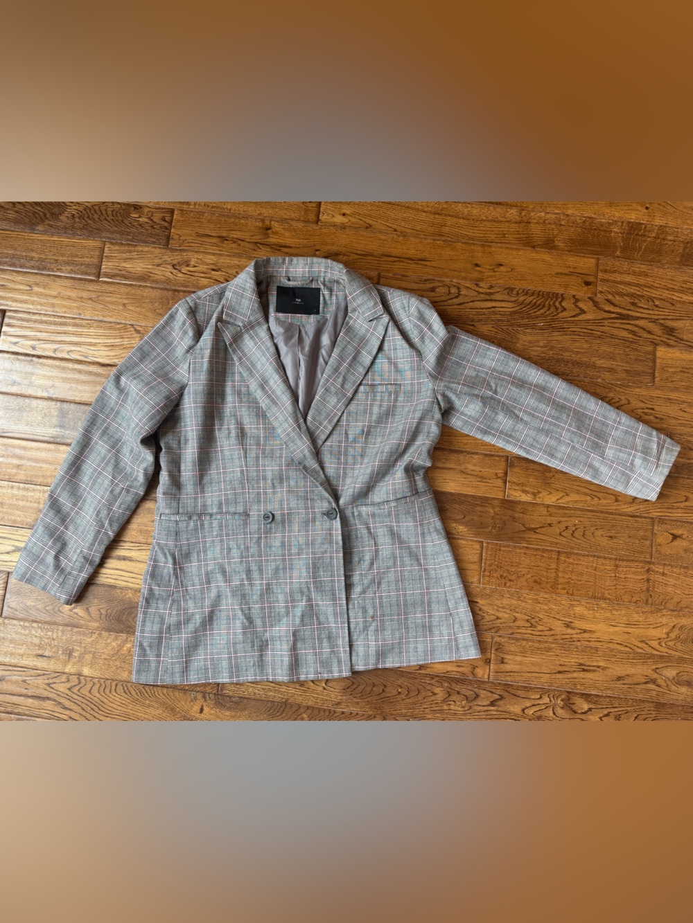 WITHBLACK Plaid Oversized Double Breasted Blazer Grey Pink Size M